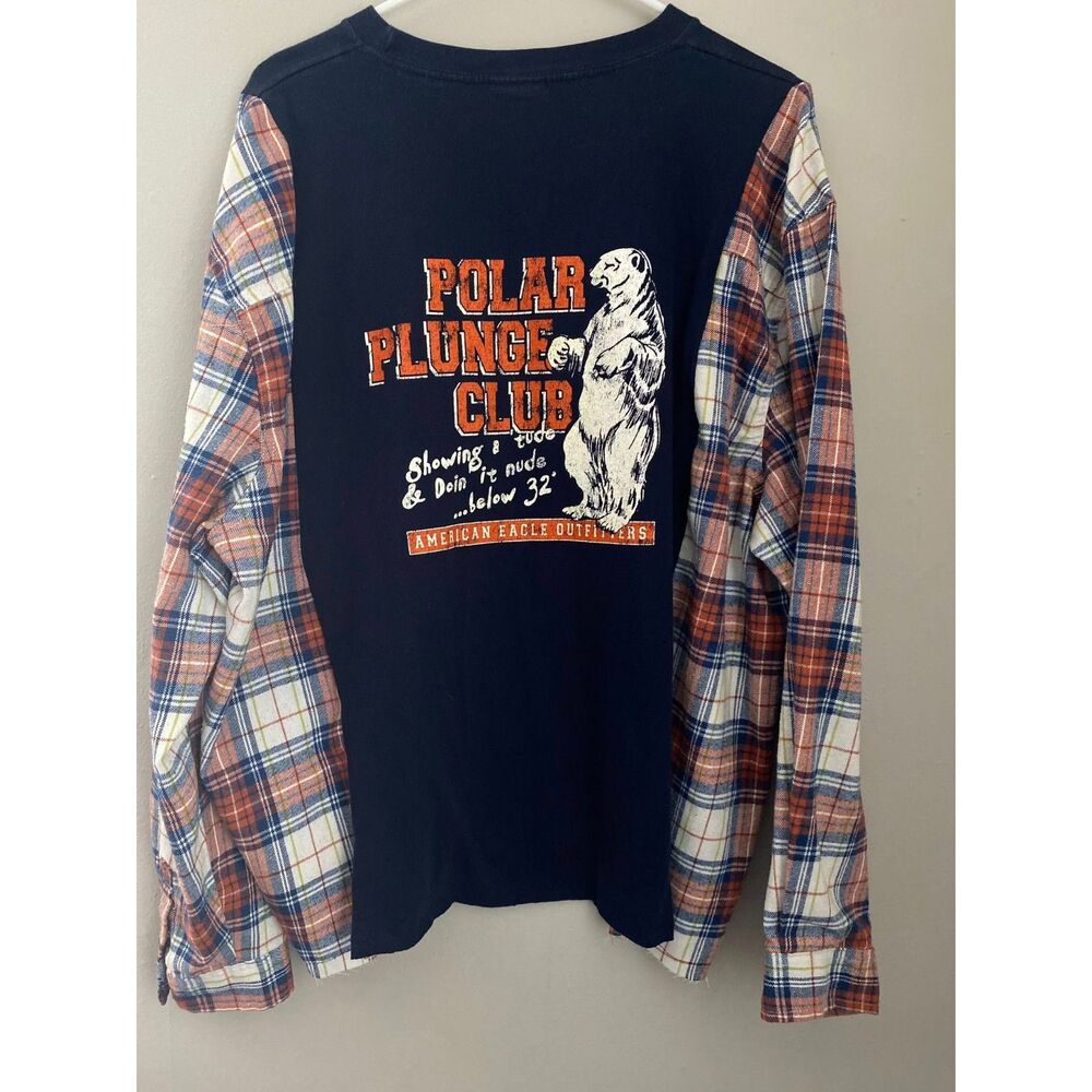 Polar Plunge - Reworked Flannel Shirt, UPcycled Shirt. Flannel Sweatshirt. - Picture 2 of 4